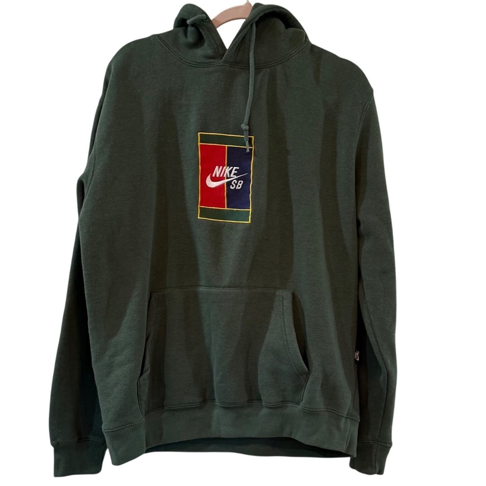 Y2K Nike SB Hoodie Mens Large Green Pullover Skate Logo Embroidered Streetwear